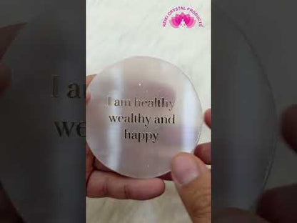 Selenite Crystal Charging Plate I Am Healthy Symbol 7.6 cm | Reiki Crystal Cleansing Board for Healing Stones & Crystal Jewelry