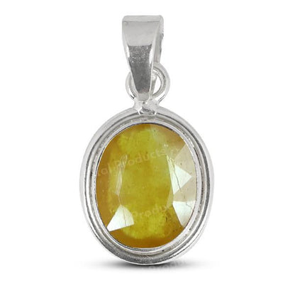 Natural Certified Pukhraj Yellow Sapphire Gemstone Pendant Original Silver 92.5 Pendant 7 CT to 8 CT