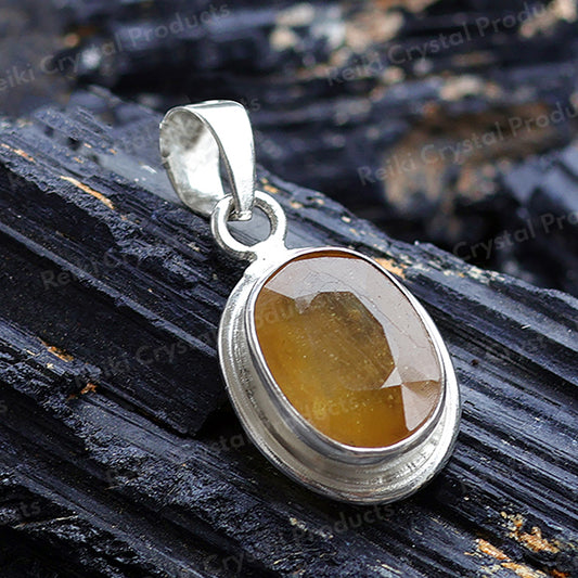 Natural Certified Pukhraj Yellow Sapphire Gemstone Pendant Original Silver 92.5 Pendant 7 CT to 8 CT