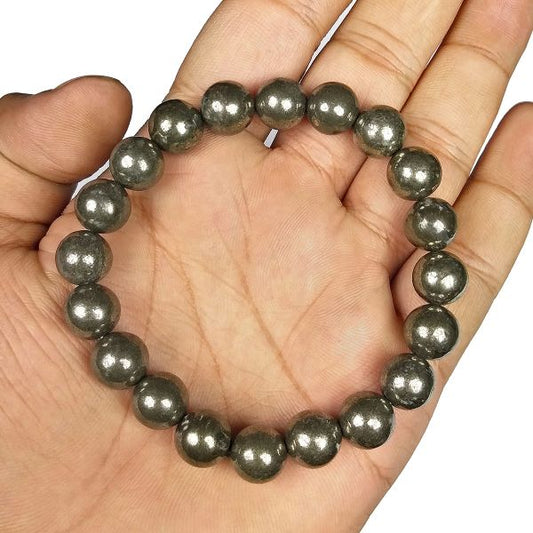 Pyrite 10 mm Round Bead Bracelet