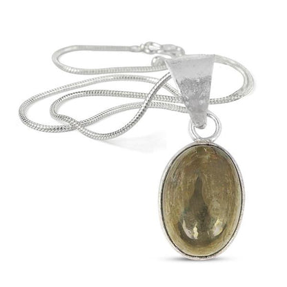 Natural Pyrite Oval Shape Pendant Locket with Metal Chain for Unisex