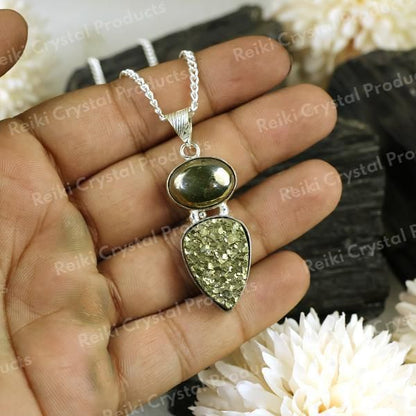 Natural Pyrite Oval shape Pendant/Locket With Metal Chain For Unisex
