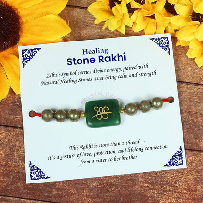 Natural Crystal Healing Stone Band, Pyrite with Green Aventurine Zibu Coin Band