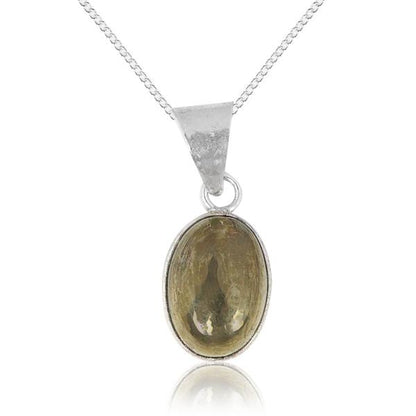 Natural Pyrite Oval Shape Pendant Locket with Metal Chain for Unisex