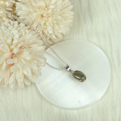 Natural Pyrite Oval Shape Pendant Locket with Metal Chain for Unisex