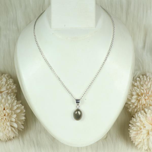 Natural Pyrite Oval Shape Pendant Locket with Metal Chain for Unisex