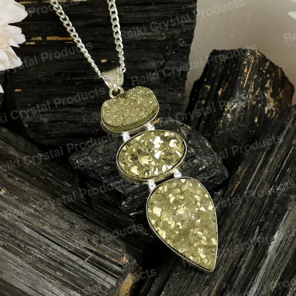 Natural Crystal Stone Pendant - Locket with Metal Chain