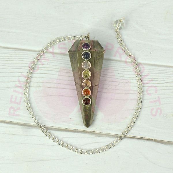 Natural Stone 7 Chakra Six Faceted Dowser - Pendulum