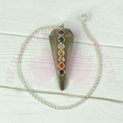 Natural Stone 7 Chakra Six Faceted Dowser - Pendulum
