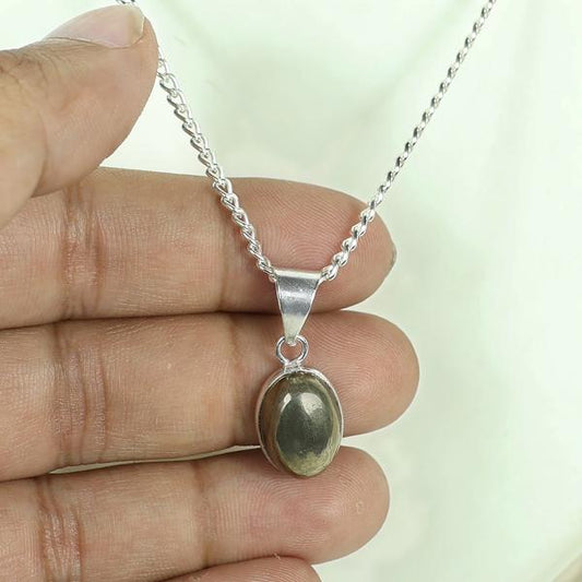 Natural Pyrite Oval Shape Pendant Locket with Metal Chain for Unisex