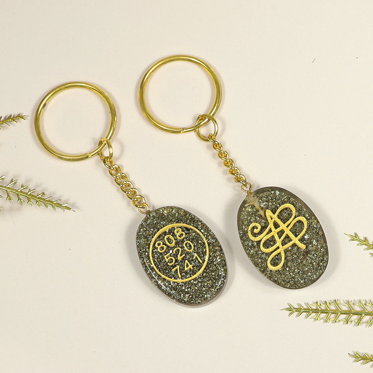 Pyrite Orgone Zibu Symbol Key chain for Money Symbol Keychain- 2Pc