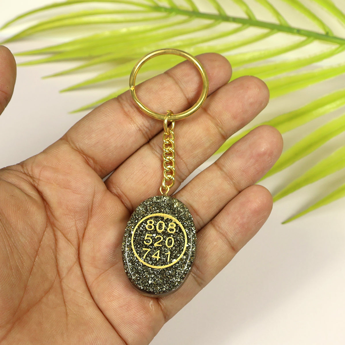 Pyrite Orgone Zibu Symbol Key chain for Money Symbol Keychain