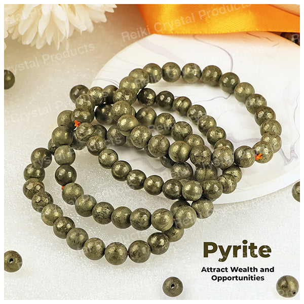 Pyrite 8 mm Round Bead Bracelet