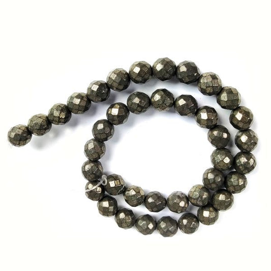 Pyrite 10 mm Faceted Loose Beads 35-40 pcs for Making Bracelet Mala Necklaces