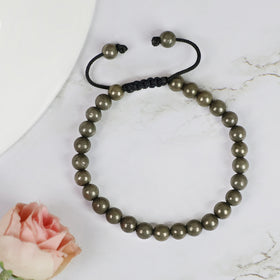 Pyrite Macrame Nylon Cord Adjustable Wristband Single Line Stone 6 mm Bracelet