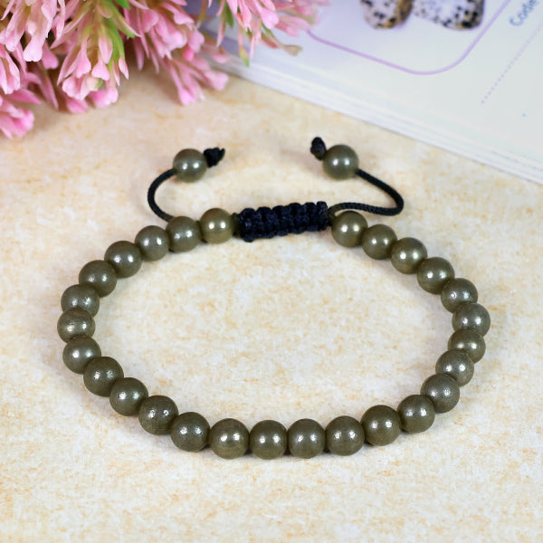Pyrite Macrame Nylon Cord Adjustable Wristband Single Line Stone 6 mm Bracelet