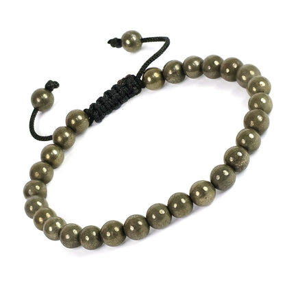 Pyrite Macrame Nylon Cord Adjustable Wristband Single Line Stone 6 mm Bracelet