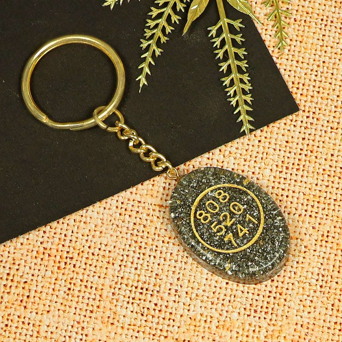 Pyrite Orgone Zibu Symbol Key chain for Money Symbol Keychain