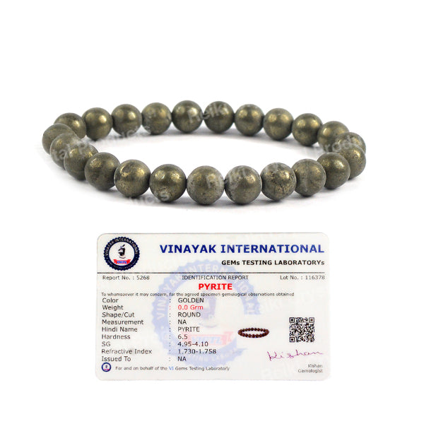 Certified Pyrite 8 mm Round Bead Bracelet