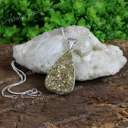 AAA Quality Pyrite Drop Shape Rough Pendant with Chain