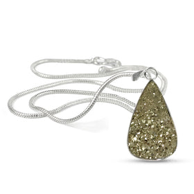 AAA Quality Pyrite Drop Shape Rough Pendant with Chain
