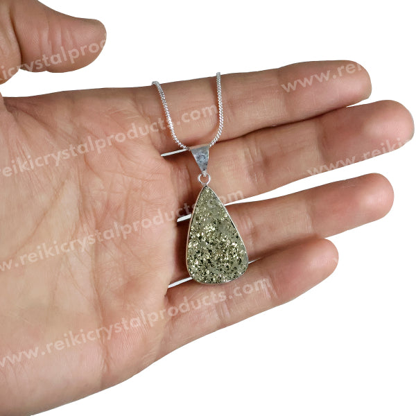 AAA Quality Pyrite Drop Shape Rough Pendant with Chain