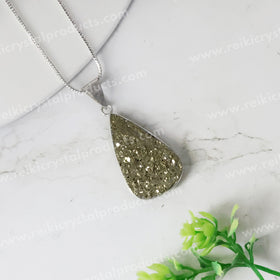 AAA Quality Pyrite Drop Shape Rough Pendant with Chain