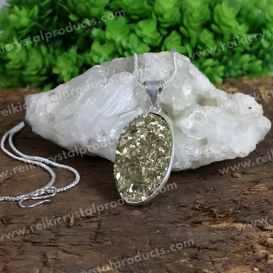 Certified AAA Quality Pyrite Oval Shape Rough Pendant With Chain