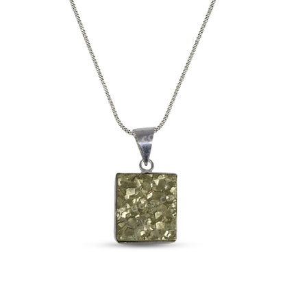 AAA Quality Pyrite Square Shape Rough Pendant With Chain