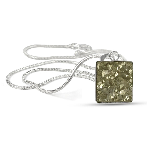 AAA Quality Pyrite Square Shape Rough Pendant With Chain