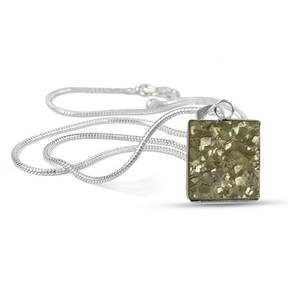 AAA Quality Pyrite Square Shape Rough Pendant With Chain