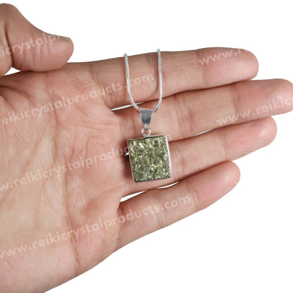 AAA Quality Pyrite Square Shape Rough Pendant With Chain