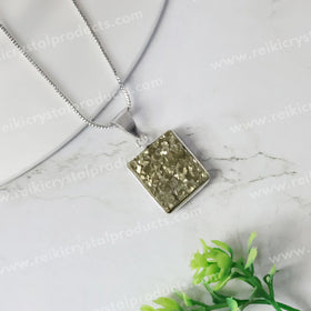 AAA Quality Pyrite Square Shape Rough Pendant With Chain