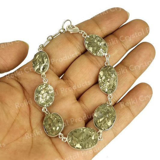 Natural Pyrite Original Stone Metal Bracelet for Unisex