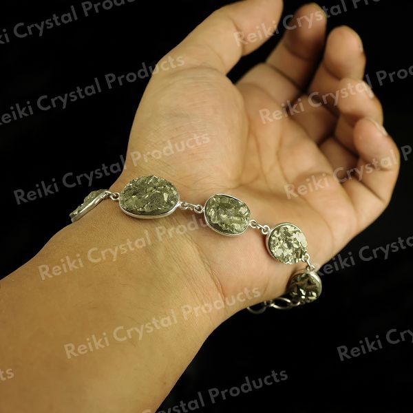 Natural Pyrite Original Stone Metal Bracelet for Unisex