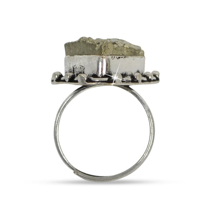 Certified Natural Pyrite Rough Crystal Stone Drop Design Adjustable Ring