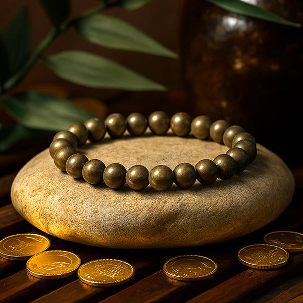 Pyrite 8 mm Round Bead Bracelet