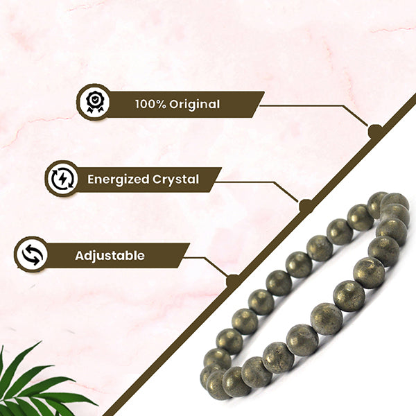 Certified Pyrite 8 mm Round Bead Bracelet