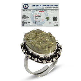 Certified Natural Pyrite Rough Crystal Stone Oval Design Adjustable Ring