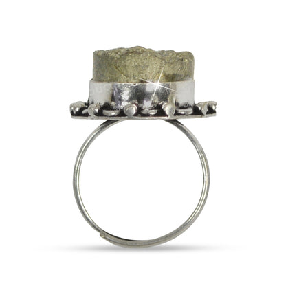 Certified Natural Pyrite Rough Crystal Stone Oval Design Adjustable Ring