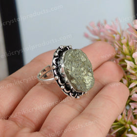 Certified Natural Pyrite Rough Crystal Stone Oval Design Adjustable Ring