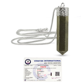 Certified Natural Pyrite Pencil Shape Pendant / Locket with Chain for Unisex