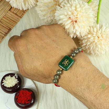 Natural Crystal Healing Stone Band, Pyrite with Green Aventurine Zibu Coin Band