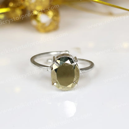 Certified Natural Pyrite Crystal Stone Adjustable Ring for Unisex
