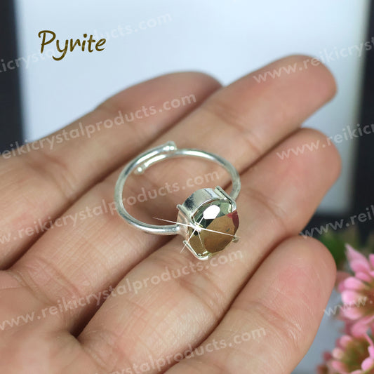 Certified Natural Pyrite Crystal Stone Adjustable Ring for Unisex