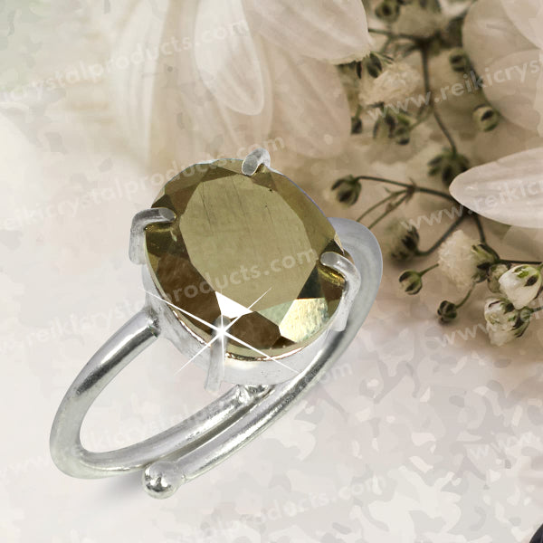 Certified Natural Pyrite Crystal Stone Adjustable Ring for Unisex