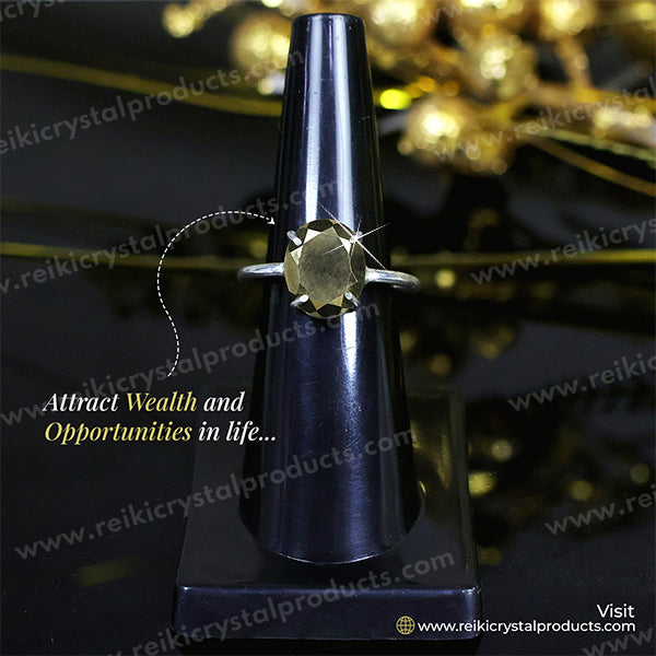 Certified Natural Pyrite Crystal Stone Adjustable Ring for Unisex