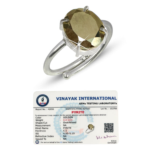 Certified Natural Pyrite Crystal Stone Adjustable Ring for Unisex