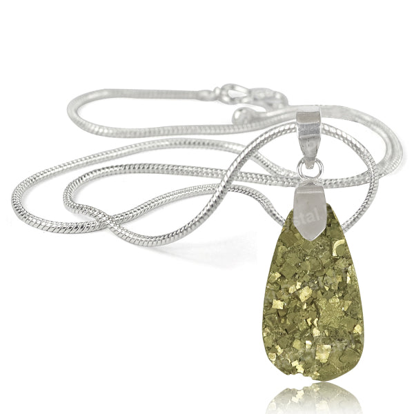 Natural Rough Pyrite Drop Pendant With Metal Chain For Unisex