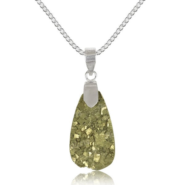 Natural Rough Pyrite Drop Pendant With Metal Chain For Unisex